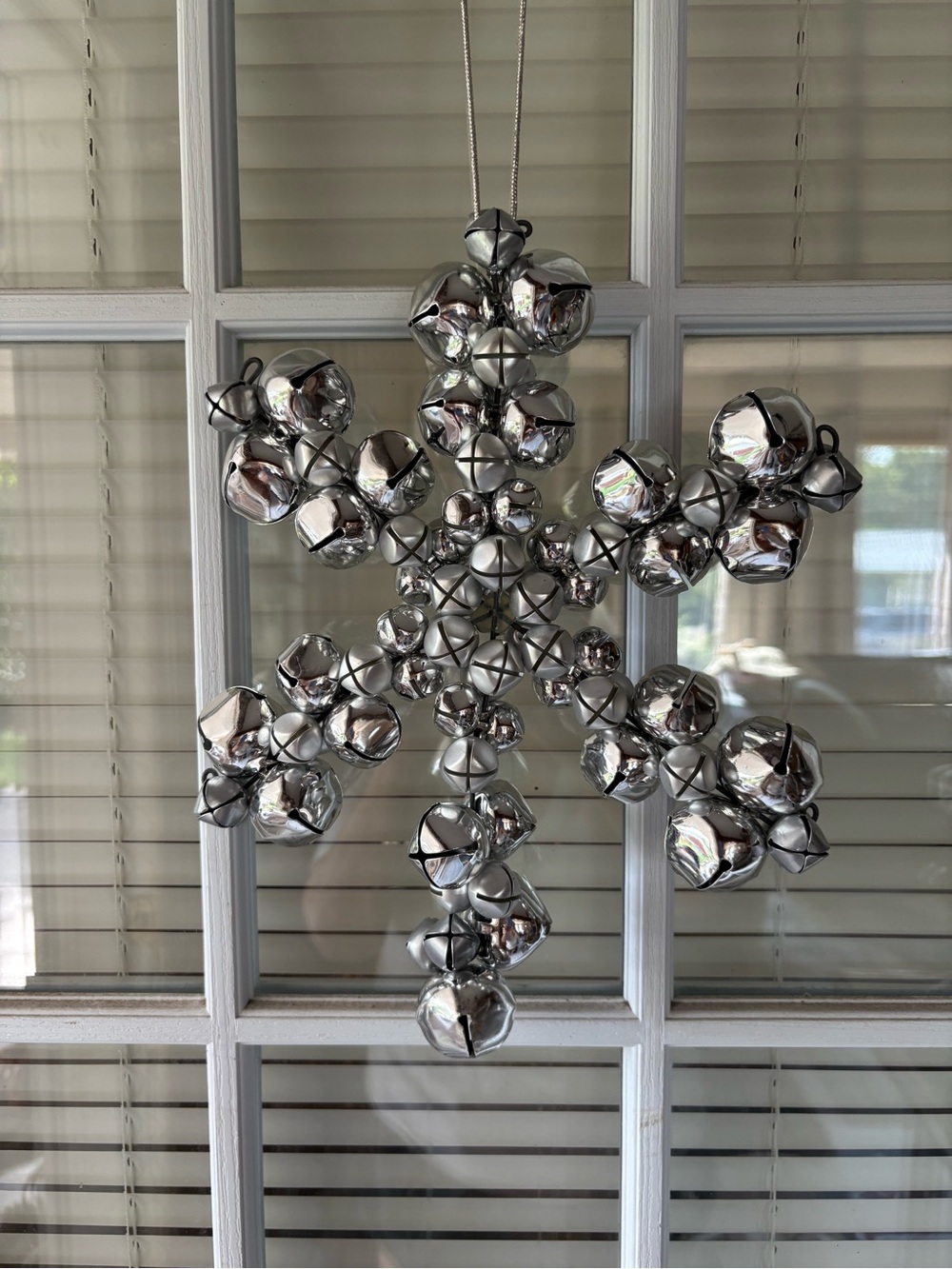 Silver Jingle Bell Snowflake Holiday Ornament 11 inches